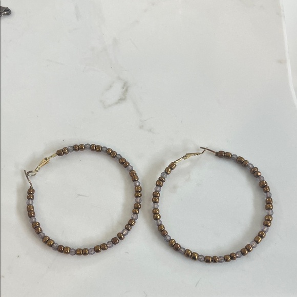 Jewelry - Elegant Brown Beaded Hoop Earrings